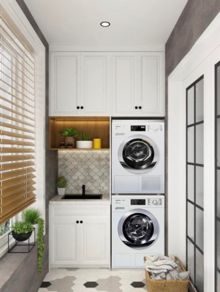 房子裝修設(shè)計(jì)流程，陽臺(tái)定制一個(gè)洗衣機(jī)柜，好看又實(shí)用